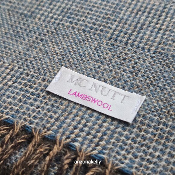 NWOT McNutt Lambswool Scarf Blue Brown - Picture 13 of 13